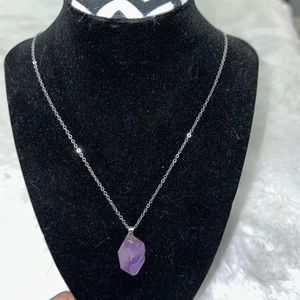 Crystal natural amethyst, Silvertone necklace